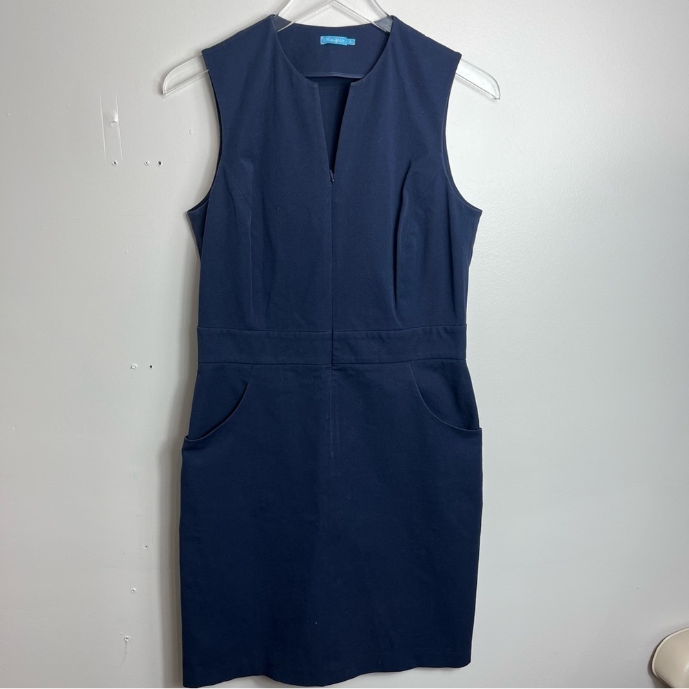 J. McLaughlin Cotton Spandex navy blue sleeveless dress 6 1541